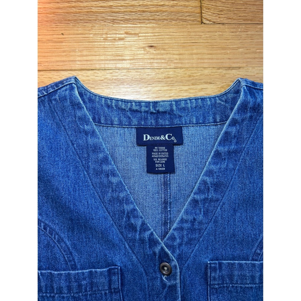 Denim & Co Blue Cotton Button Front V-Neck Denim Vest Pockets Size L - Picture 2 of 5